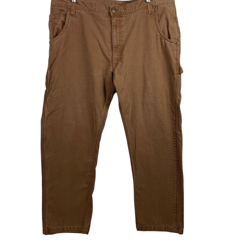 Key Size 40x30 Carpenter Jeans Brown Canvas Pockets Mens Pants FLAWED